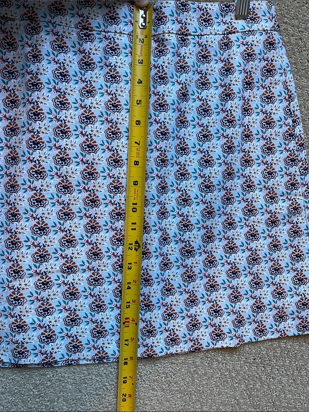 Anthropologie Skirt in Light Blue with Navy, Pink, White & Rust Floral Motif